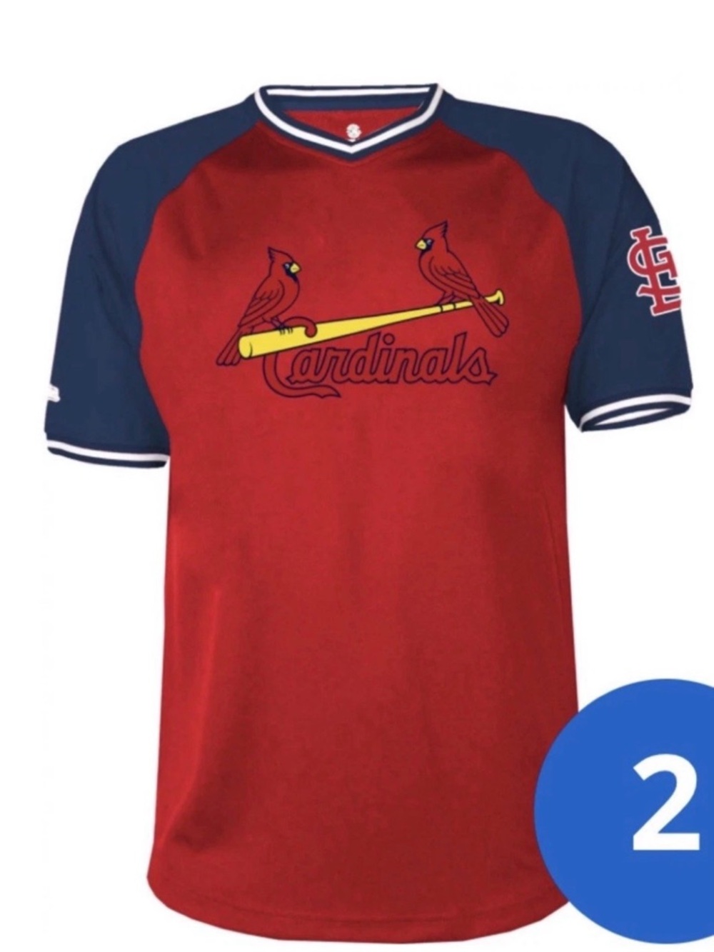 Stitches MLB Men’s St. Louis Cardinals V-Neck Shirzy. Size Small Red/Navy Color.